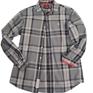 Cremieux‎ Premium Denim Plaid Cotton Shirt, Scarf Dog Logo - Size Large